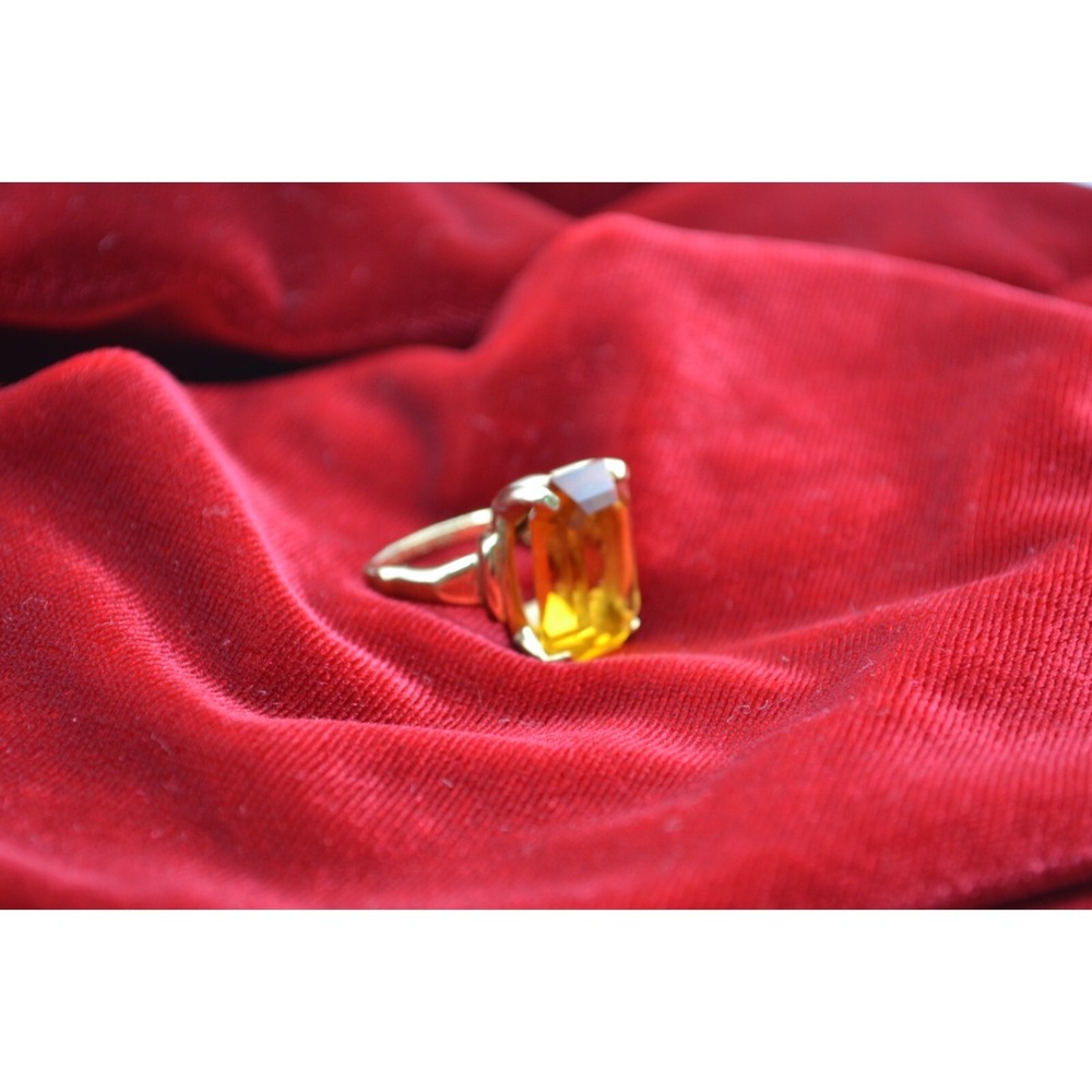 Vintage Vendome Orange Emerald Cut Cocktail Ring Adjustable Gold Tone